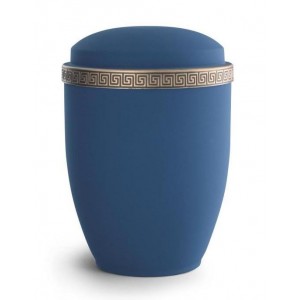 Steel Urn (Grecian Athena Edition - Marine Blue with Gold Block Spiral Border)